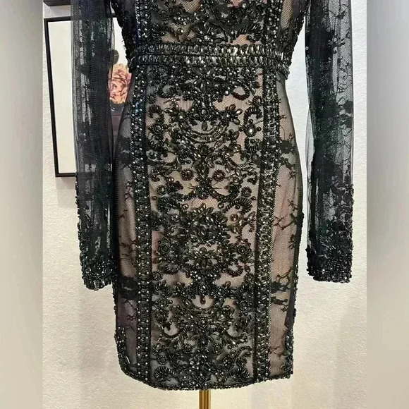 NWT RACHEL ALLAN SHORT BEADED BLACK DRESS STYLE 4508 SIZE 4 Org $498 - Picture 5 of 12